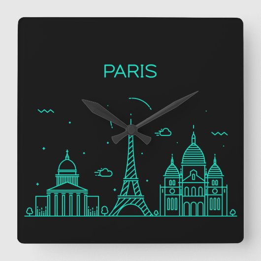 Paris skyline quadratische wanduhr (Vorderseite)
