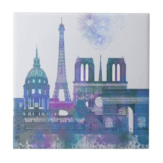 Paris Skyline - Watercolor Blue Fliese (Vorderseite)