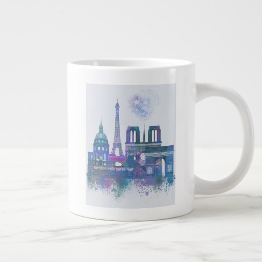 Paris Skyline - Watercolor Blue Jumbo-Tasse (Rechts)