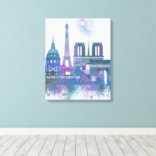 Paris Skyline - Watercolor Blue Leinwanddruck (Insitu (Holzboden))