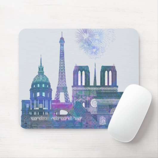 Paris Skyline - Watercolor Blue Mousepad (Mit Mouse)