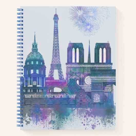 Paris Skyline - Watercolor Blue Notizblock (Vorderseite)