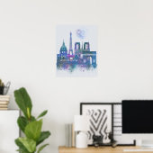 Paris Skyline - Watercolor Blue Poster (Heimbüro)
