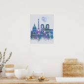 Paris Skyline - Watercolor Blue Poster (Küche)