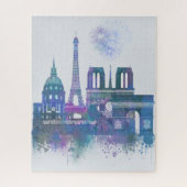 Paris Skyline - Watercolor Blue Puzzle (Vertikal)