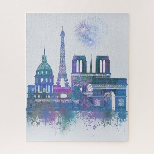 Paris Skyline - Watercolor Blue Puzzle (Vertikal)