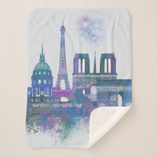 Paris Skyline - Watercolor Blue Sherpadecke (Vorderseite)