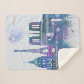 Paris Skyline - Watercolor Blue Sherpadecke (Vorderseite (Horizontal))