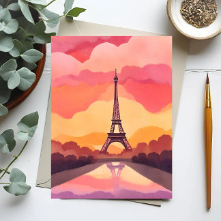 Paris Sonnenuntergang | Eiffelturm Frankreich Aqua Postkarte