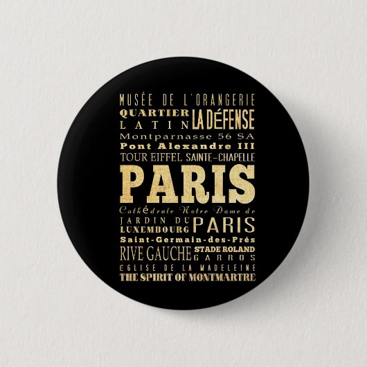 Paris-Stadt der Frankreich-Typografie-Kunst Button (Vorderseite)
