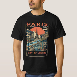 Paris Stadt der Lichter Eiffelturm Retro Poster Ku T-Shirt