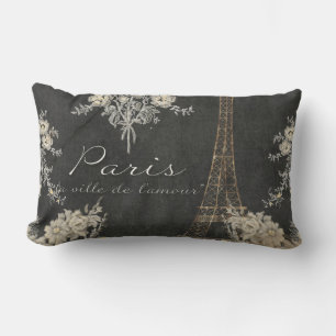 Paris Stadt der Liebe Eiffelturm Schultafel Floral Lendenkissen