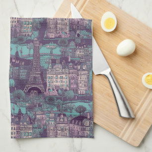 Paris Stadtansicht im aquafarbenen Vintage-Design Geschirrtuch