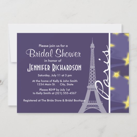 Paris Starry Night; Eiffelturm Einladung (Vorderseite)