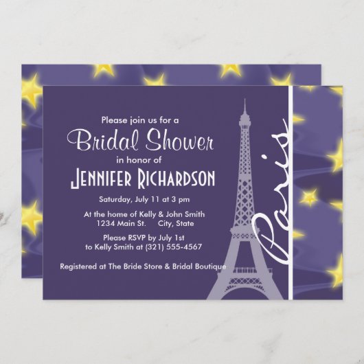 Paris Starry Night; Eiffelturm Einladung (Vorne/Hinten)