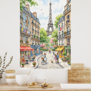 Paris Straßen-Wasserfarbenposter, Eiffelturm-Wand Poster