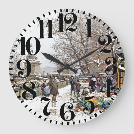 Paris Street Scene Art Big Number Wall Clock Große Wanduhr (Vorderseite)