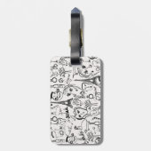 Paris Street Scene Black & White Line Zeichnend Gepäckanhänger (Rückseite vertikal)