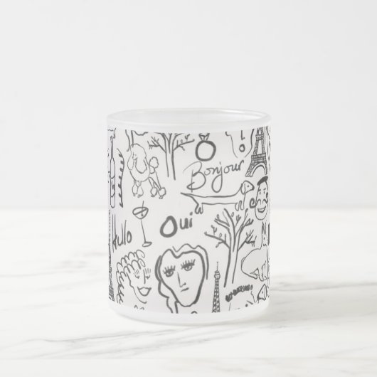 Paris Street Scene Black & White Line Zeichnend Ta Mattglastasse (Mittel)