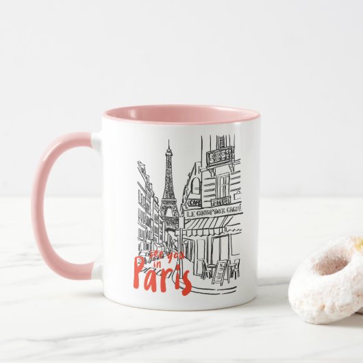 Paris Street Sketch Art Tasse (Mit Donut)