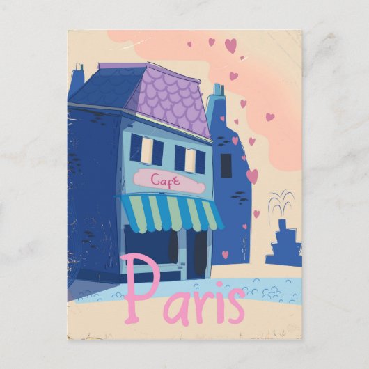 Paris Street Vintag Cartoon Postkarte (Vorderseite)