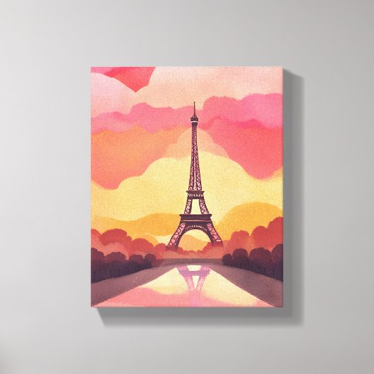 Paris Sunset | Eiffel Tower France Watercolor Leinwanddruck (Vorderseite)
