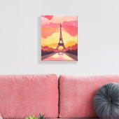 Paris Sunset | Eiffel Tower France Watercolor Leinwanddruck (Insitu (Wohnzimmer))