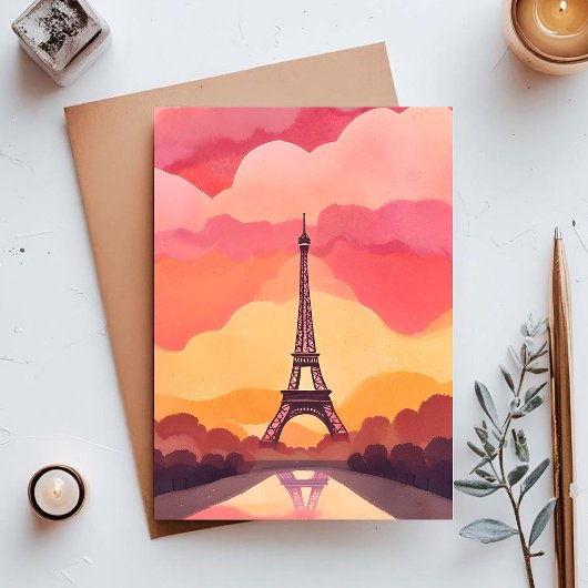 Paris Sunset | Eiffel Tower France Watercolor Postkarte