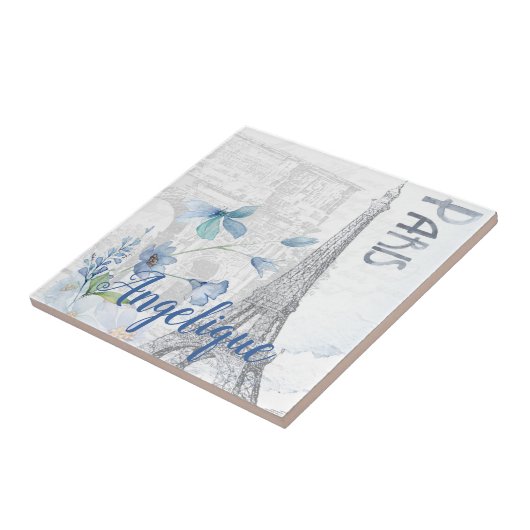 Paris Szene und Blumen Custom Fliese (Seite)