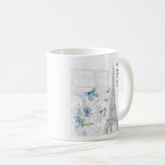 Paris Szene und Blumen Custom Kaffeetasse (VorderseiteRechts)
