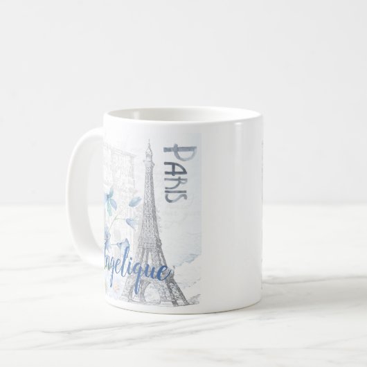 Paris Szene und Blumen Custom Kaffeetasse (Vorderseite Links)