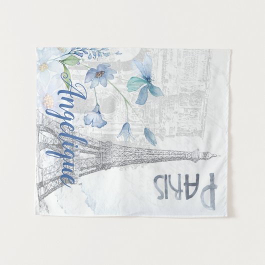 Paris Szene und Blumen Custom Wandteppich (Vorderseite (Horizontal))