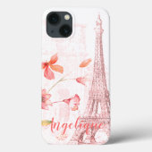 Paris Szene und Rosa Blume Custom Case-Mate iPhone Hülle (Rückseite)