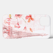 Paris Szene und Rosa Blume Custom Case-Mate iPhone Hülle (Rückseite (Horizontal))