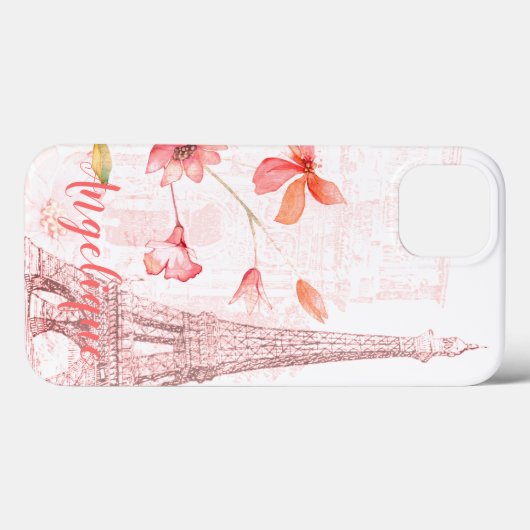 Paris Szene und Rosa Blume Custom Case-Mate iPhone Hülle (Rückseite (Horizontal))