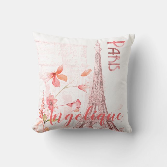 Paris Szene und Rosa Blume Custom Kissen (Vorderseite)