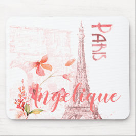 Paris-Szene und rosa Blumen kundenspezifisch Mousepad