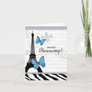 Paris Thank You Card Eiffel Tower Butterfly Zebra Dankeskarte
