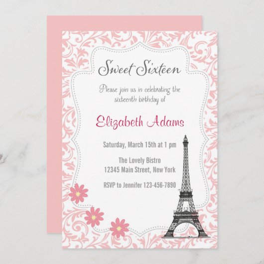 Paris-Thema-16. Geburtstag-Einladung Einladung (Vorne/Hinten)