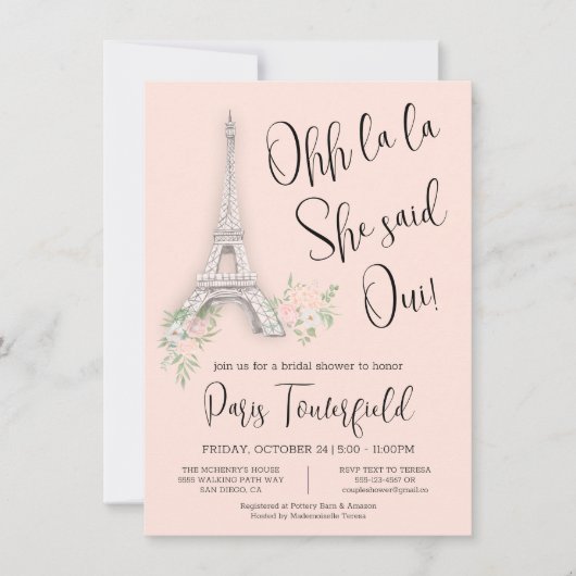 Paris Thema Bridal Dusche Einladungen (Vorderseite)