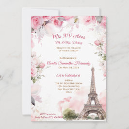 Paris Thema Pink Quinceañera Einladung Floral