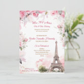 Paris Thema Pink Quinceañera Einladung Floral (Stehend Vorderseite)