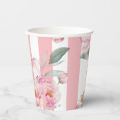 Paris Thema Rosa Streifen Blumenperle Bridal Pappbecher (Vorderseite)