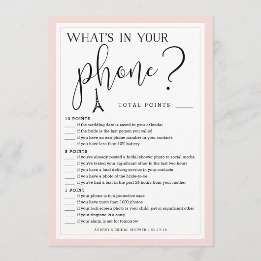 Paris Theme Double-Sided Brautparty Game Card Einladung (Rückseite)