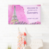 Paris Theme Eiffel Tower Pink Quinceanera Willkomm Banner (Insitu)