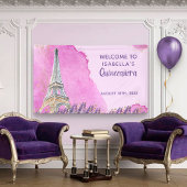 Paris Theme Eiffel Tower Pink Quinceanera Willkomm Banner