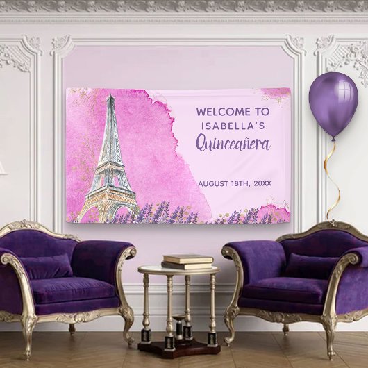 Paris Theme Eiffel Tower Pink Quinceanera Willkomm Banner