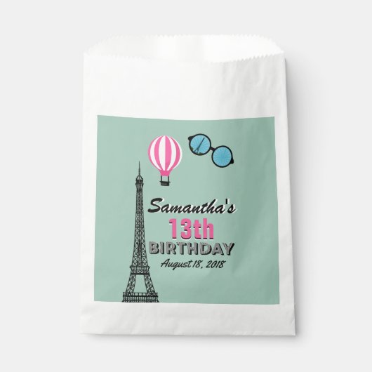 Paris Theme Happy Birthday Leckerei Fvor Bags Geschenktütchen (Vorderseite)
