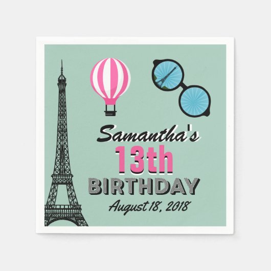 Paris Theme Happy Birthday Paper Napkin Serviette (Vorderseite)
