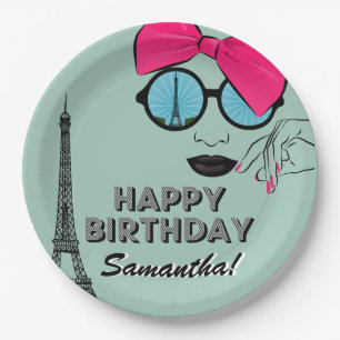 Paris Theme Happy Birthday Paper Plate Pappteller